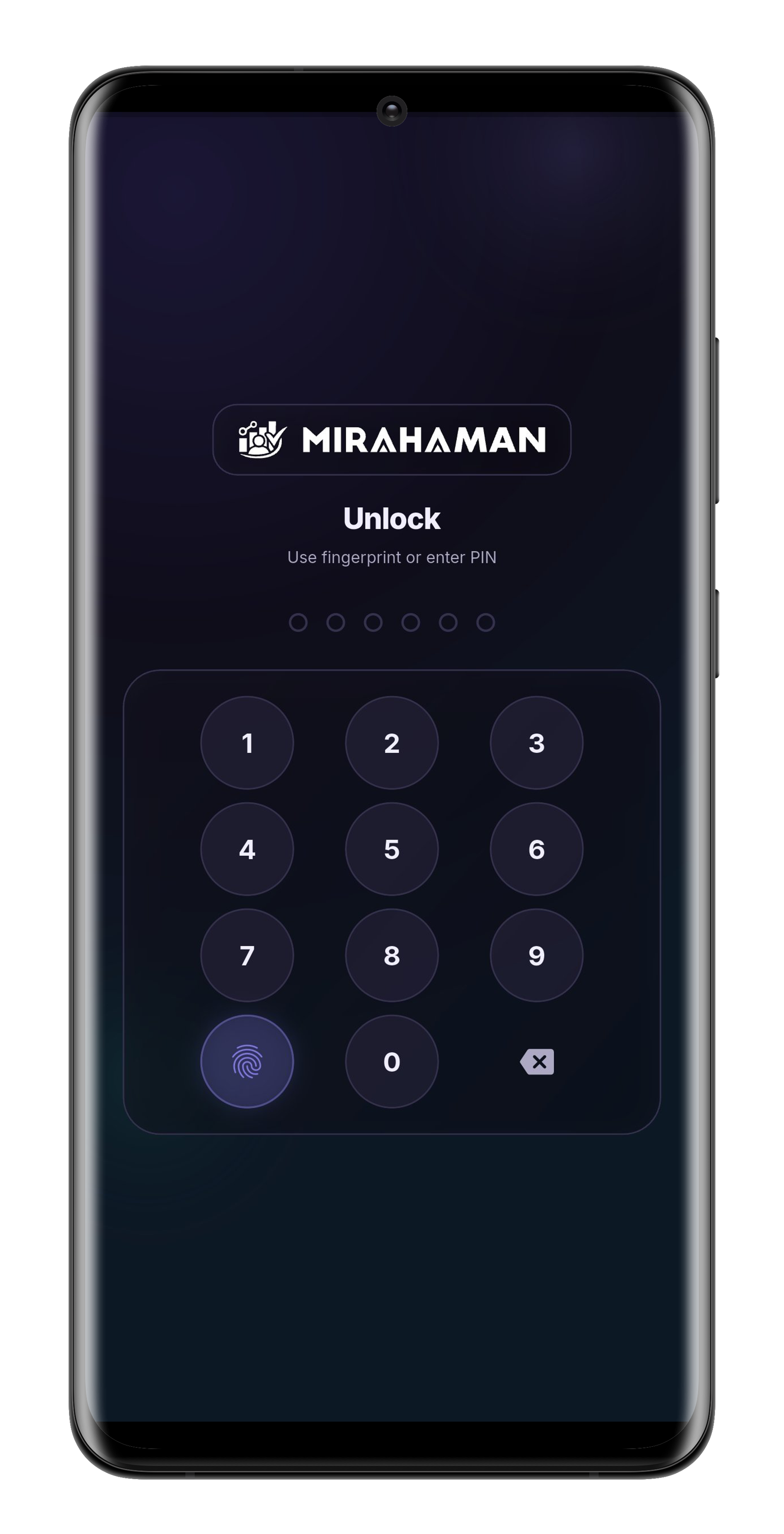 Biometric PIN Security Screen