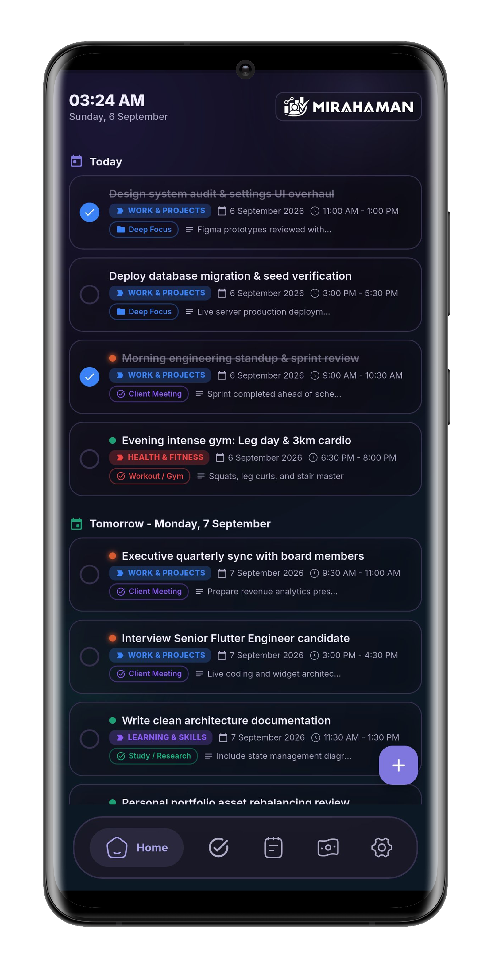 Tasks Timeline Screen