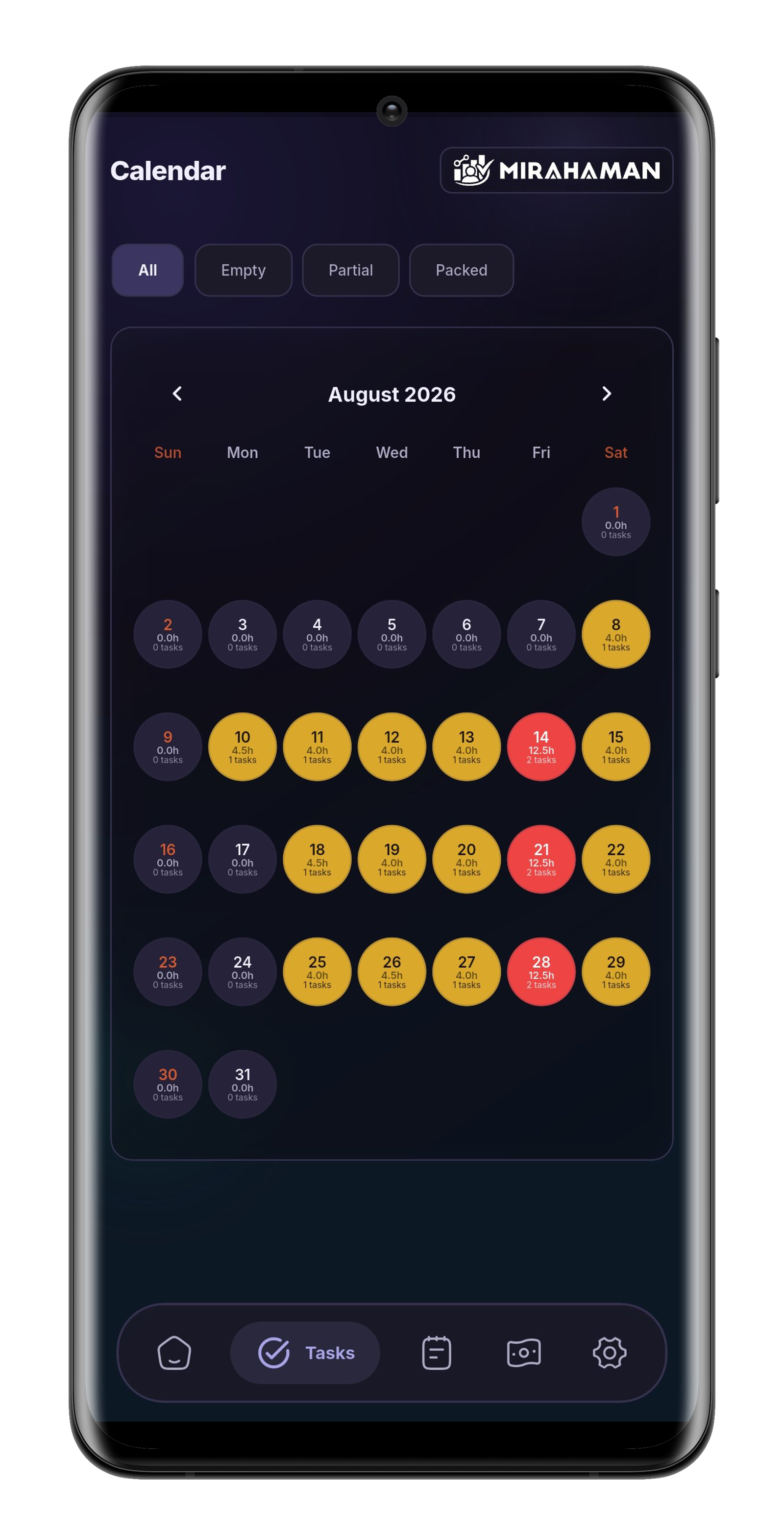 Financial Calendar Screen